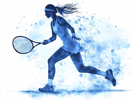 Watercolor silhouette of a female tennis player in action. photo