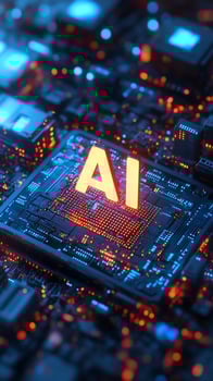 AI inscription glowing on a circuit board. photo