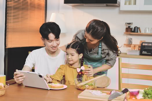 Family cooking in a modern kitchen photo