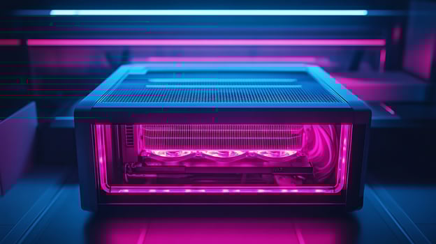 Illuminated computer case with neon lights. photo