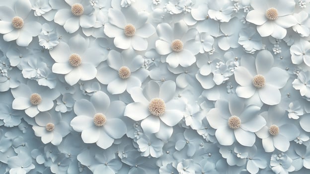 Closeup of numerous delicate white paper flowers forming a textured background. photo