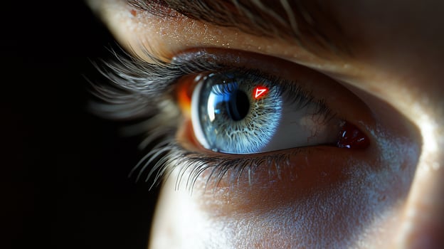 Closeup of a person's blue eye, showing detail of iris, pupil, and eyelashes. photo