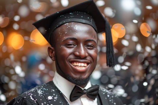 Diverse group of graduates celebrating academic success in traditional attire at university ceremony photo