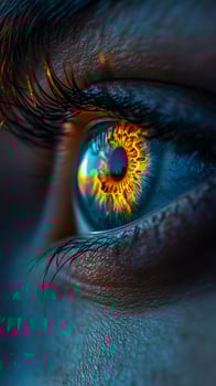 Closeup of a human eye with vibrant colors and detailed iris. photo
