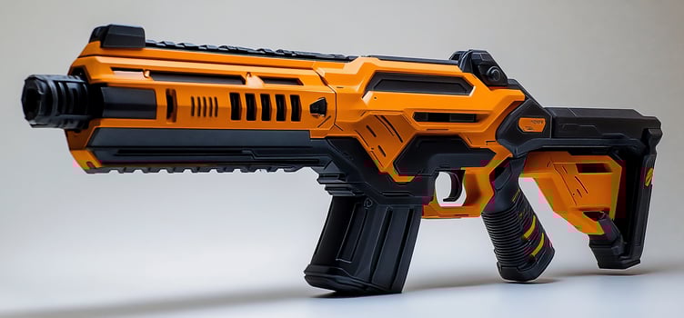 Orange and black futuristic rifle isolated on white background. photo