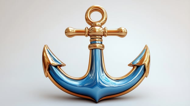 Blue and gold anchor isolated on white background. photo
