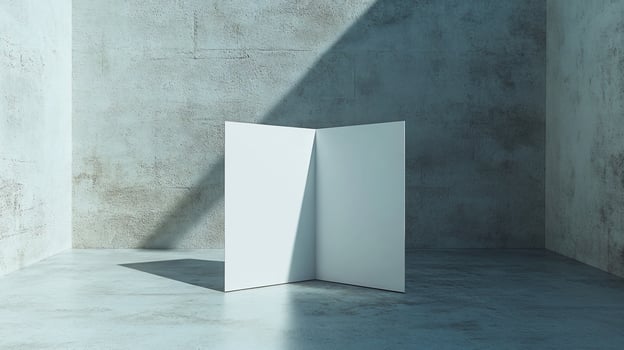 Blank brochure mockup in minimalist, sunlit concrete room. photo