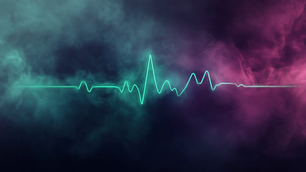 Teal and pink smoke with a glowing heart rate line. photo