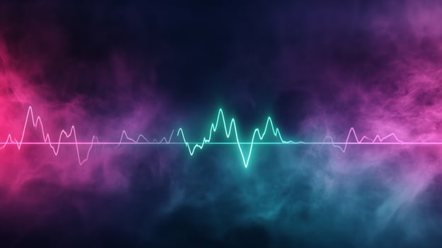 Abstract neon light wave on smoky background. photo