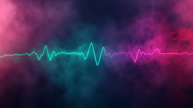 Abstract vibrant waveform in smoky background. photo