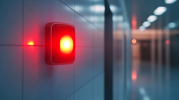 Red alarm light flashing in a corridor. photo