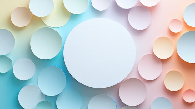 Pastel paper circles background with central empty space. photo