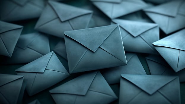 Pile of dark blue envelopes, representing communication or messages. photo