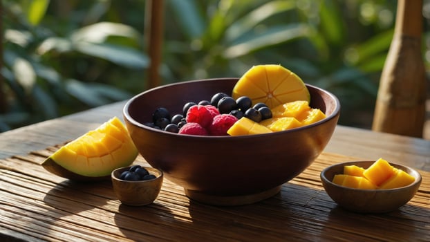 A bowl of fruit on a table photo