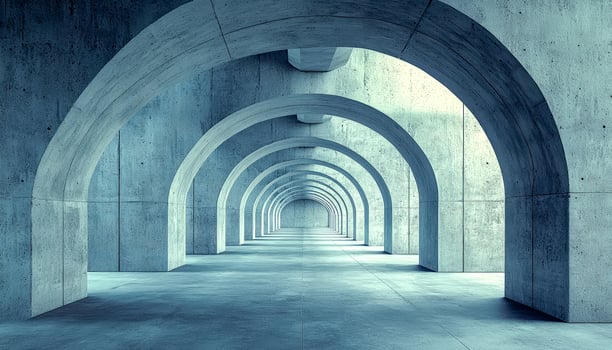 Modern concrete archway tunnel with repetitive curves and minimalist design photo