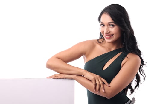 Young Female Leaning On Blank Board photo