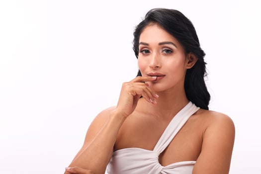 Elegant Beautiful Woman Creating A Stunning Beauty Look photo