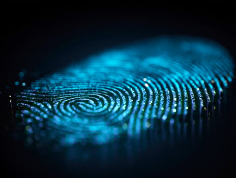 Illuminated blue fingerprint highlighting biometric security photo
