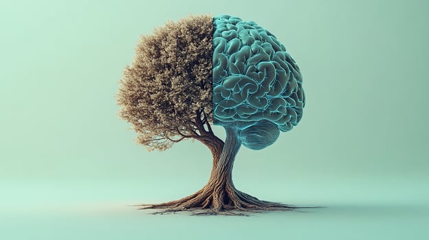 Half tree, half brain concept of mental health. photo