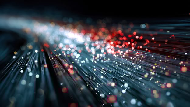 Abstract of glowing fiber optic strands with vibrant bokeh lights photo