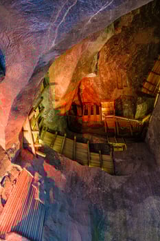 Wooden staircase in Wieliczka Salt Mine photo