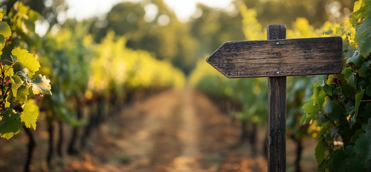 Rustic wooden signpost in vineyard. photo