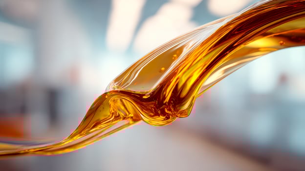 Close-up of flowing golden liquid with blurred background photo
