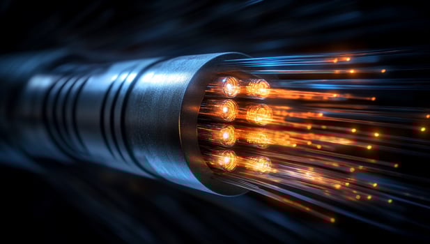Fiber optic cable with glowing strands. photo