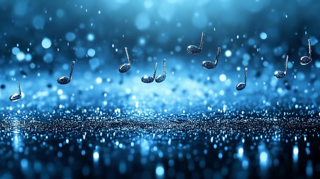 Sparkling blue background with floating musical notes. photo