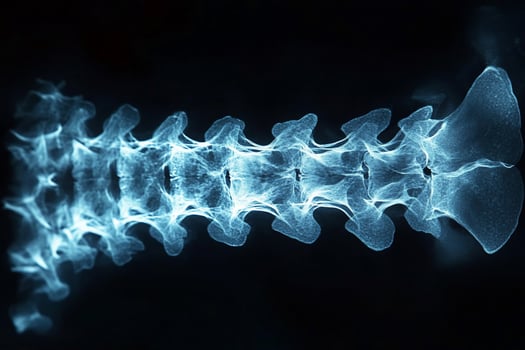 Lumbar spine Xray, detailed view of vertebrae and intervertebral discs. photo