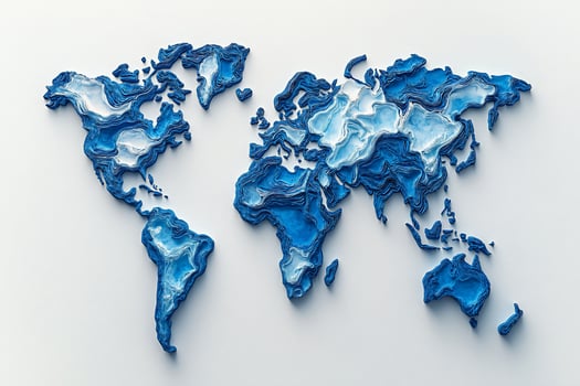 3D embossed world map in shades of blue. photo