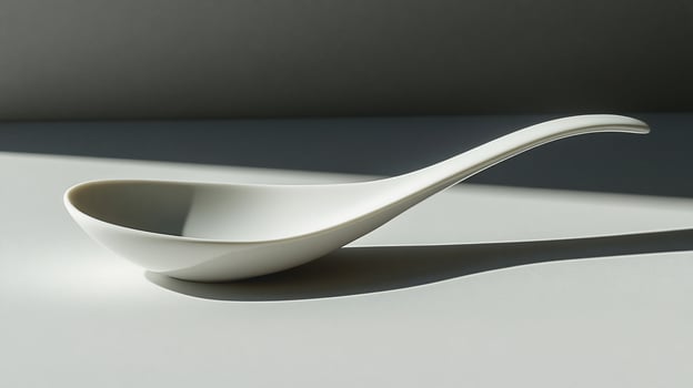 Minimalist white ceramic spoon in sunlight. photo