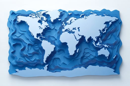3D stylized world map showing ocean depths. photo
