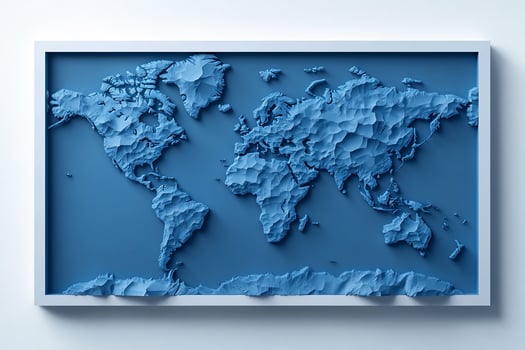 3D textured world map in a frame. photo