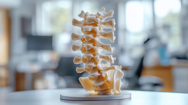 3Dprinted model of human spine on table. photo