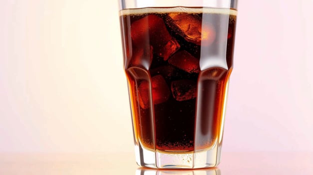 A glass of cola with ice and a straw photo