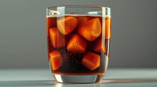 A glass of cola with ice cubes photo