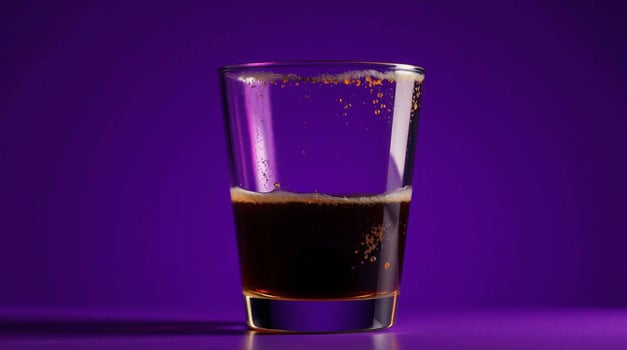 Dark Beverage in Glass on Purple Background A Refreshing Visual for Your Project Beverages photo
