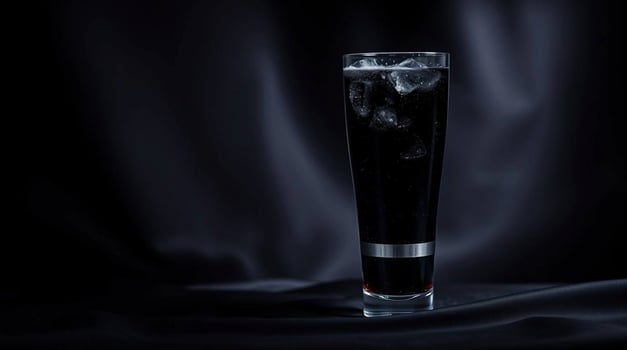A black drink with ice in a tall glass photo