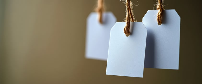 Blank Tags Hanging, Rustic Minimalist, Simple Background, Neutral Tones, Jute Twine, Gift Tags, Craft Supplies, Product Tags, Empty Space, Branding Mockup photo