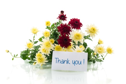 bouquet of bright autumn chrysanthemums with gratitude photo
