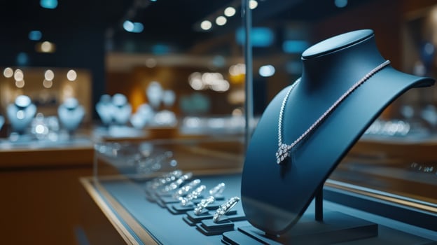 Luxury Diamond Necklace Display in Upscale Jewelry Store photo