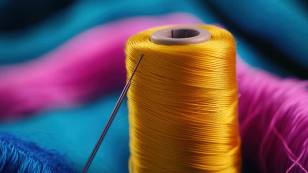 Vibrant Yellow Thread Spool with Needle, CloseUp Photography photo