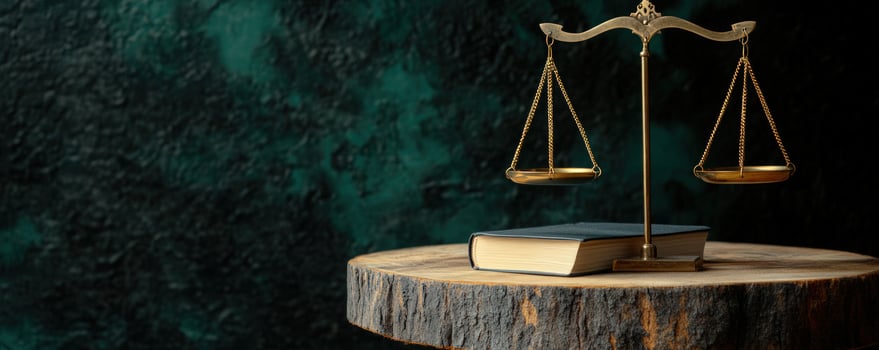Scales of Justice Law, Balance, and Legal Book on Wooden Table photo