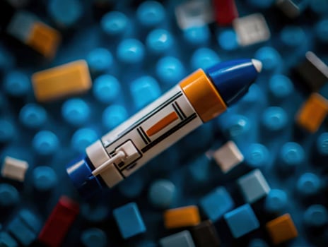 Lego BB8 Droid Among Blue Lego Bricks photo