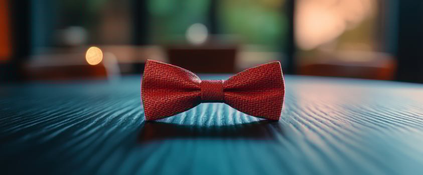 Red Bow Tie on Dark Wood Table A Stylish Accessory photo