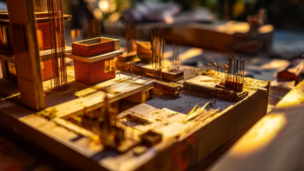 Architectural model of a building under construction with detailed structural elements photo