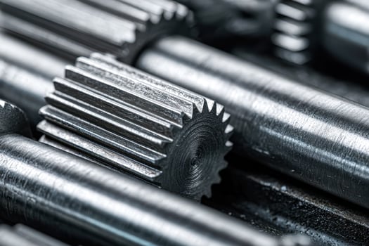 Close-up of metal gears and shafts in mechanical machinery photo
