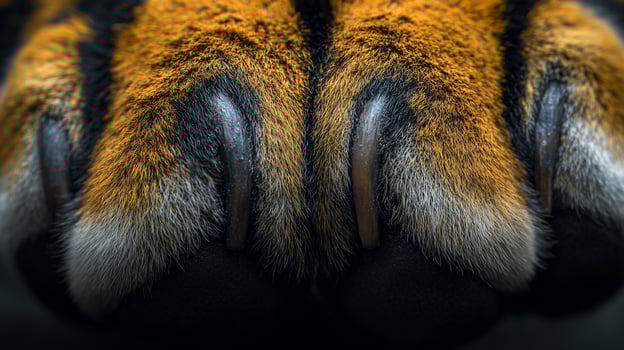 Tiger paw detail fur texture sharp claws wildlife animal close up photo