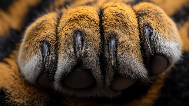 Tiger paw close up detailed macro view of fur texture animal wildlife photo